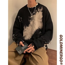扎染别针破洞毛衣男秋冬季美式复古慵懒风设计感针织衫MY9836-P48，男装针织衫/毛衣，星座1008-1
