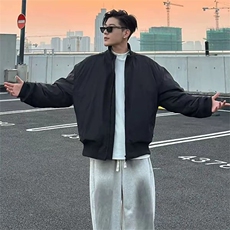 抖音得物美式潮休闲夹克春季立领纯色复古工装加厚棉服外套MF01，男装夹克，电商A443