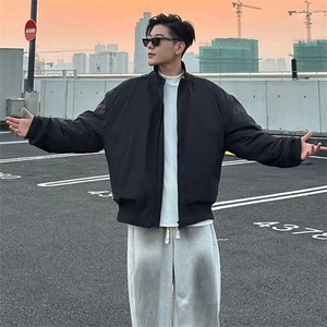 抖音得物 美式潮休闲夹克春季立领纯色复古工装加厚棉服外套MF01图片