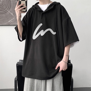 LD54280-P45NASA 连帽短袖t恤男大码胖子带帽五分袖中袖图片