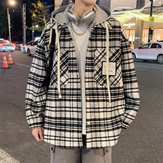 H213新款翻领夹克男潮牌休闲宽松格子上衣服美式小香风外套可拆卸，男装夹克，星座304A