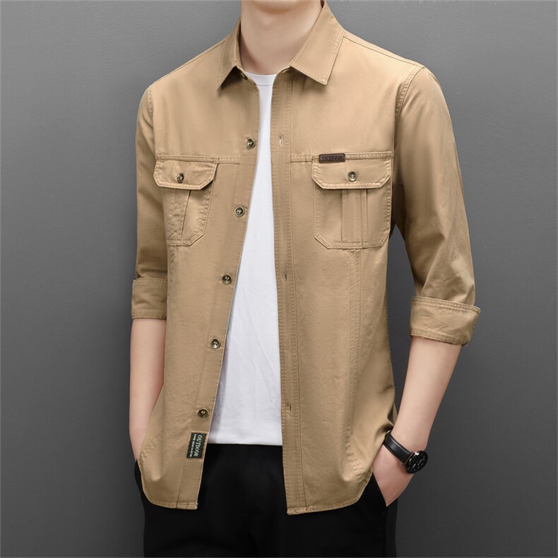 休闲工装衬衫新款男装春秋韩版潮流中青年工装衬衣MJ2511-P70图片