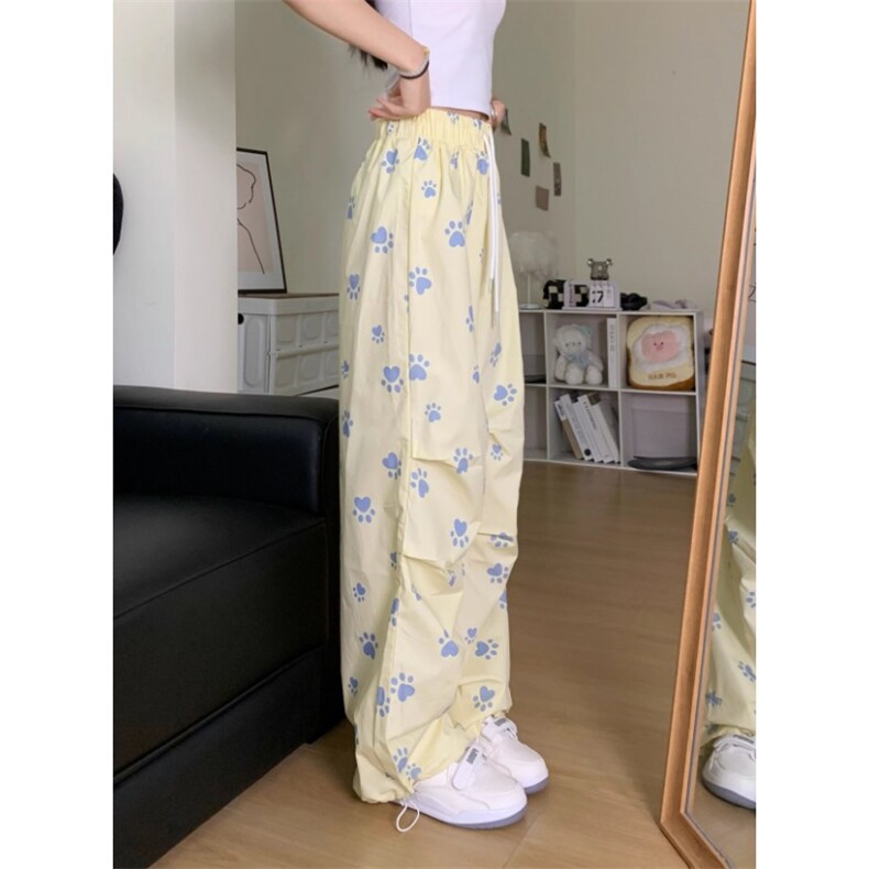 白色可爱狗爪休闲裤女2025新款小个子夏季薄款宽松直筒高腰阔腿裤,男装休闲裤,星座506A