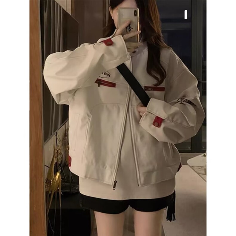 W195-P68白色立领短款皮衣外套男痞帅机车服美式飞行员夹克,男装夹克,星座215-1
