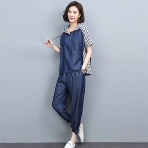 大码牛仔套装女2025夏季新款时尚洋气减龄休闲天丝中年妈妈两件套，女装套装/套裙，忆绮罗