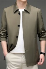 2023秋季新款男士中长款风衣休闲宽松翻领长袖薄款中年上衣外套，男装风衣，电商B212（原钱塘6029）
