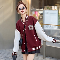 棒球服外套女2025春秋新款小个子超火休闲洋气减龄红色短款厚夹克，商品下架区，韩然一族