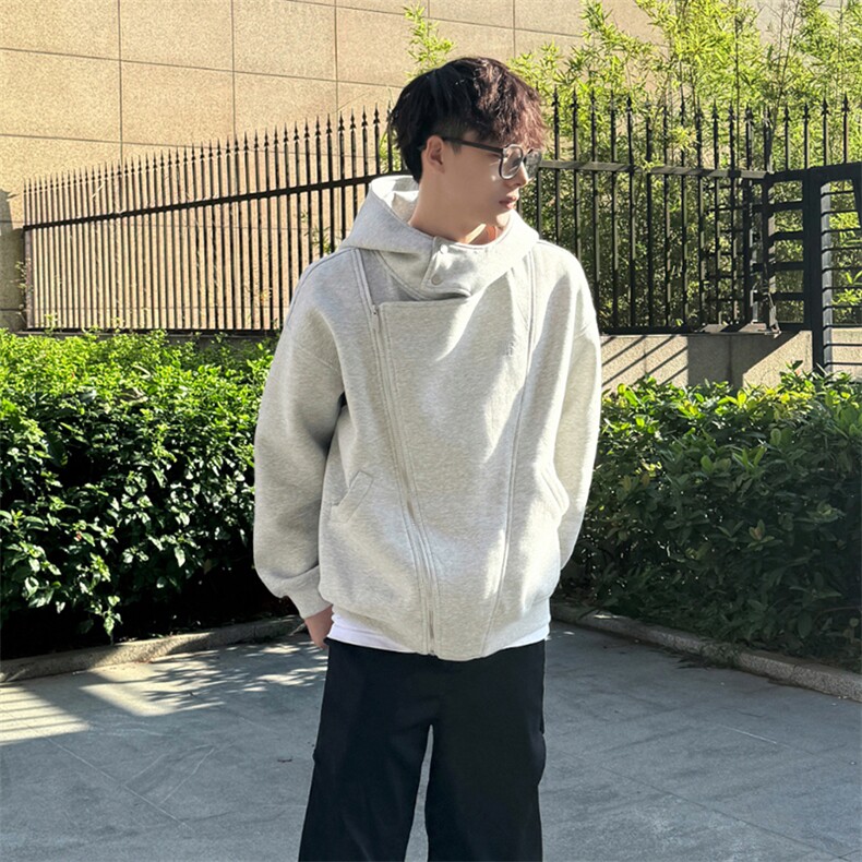 抖音得物品质26春装美式重磅结构斜拉链高领连帽卫衣开衫外套W61,女装短外套,电商A486