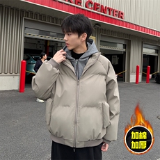 现货高品质重磅工艺美式高街假两件PU皮棉衣男女加厚棉服外套，男装棉衣，电商A443