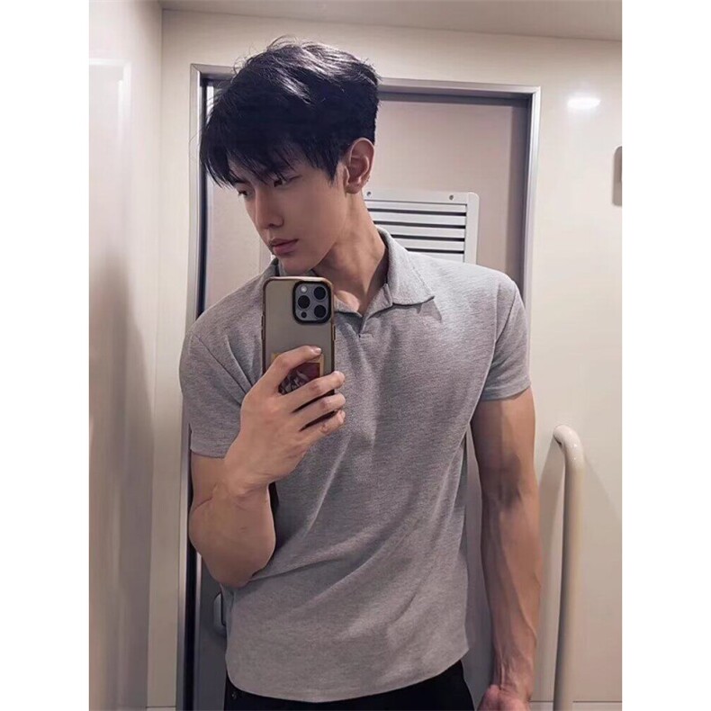 硬汉风polo衫短袖男款高级感痞帅健身运动正肩T恤美式收袖口半袖，男装T恤，星座506A
