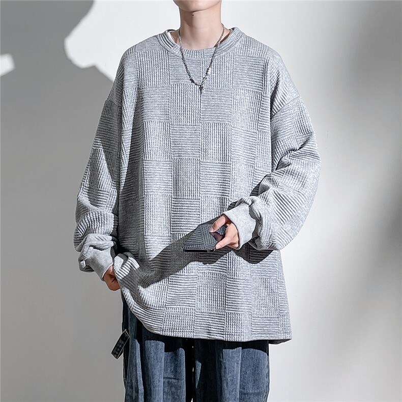 1纯色方格花纹大码M-5XL卫衣男聚酯纤维95%氨纶5%WY77050P38控58,男装卫衣,星座226-2