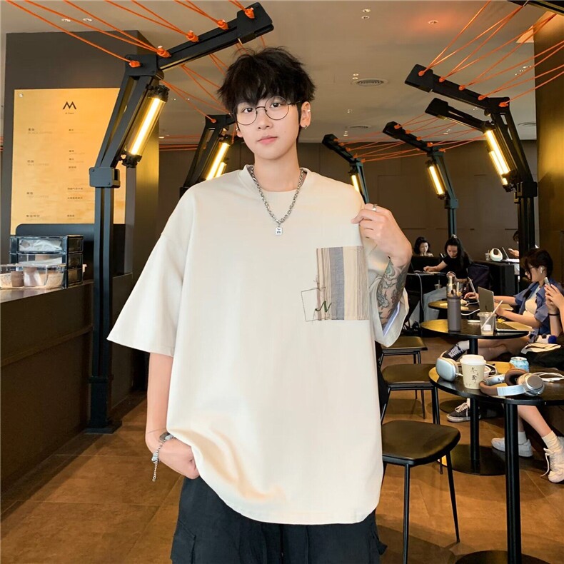 DT39-P38短袖t恤男潮牌夏季宽松五分袖红潮流简约印花上衣,男装T恤,星座603-2