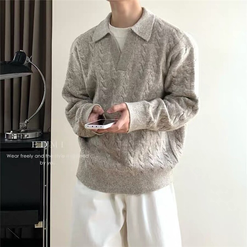 慵懒风毛衣男秋冬款宽松毛线衣加肥加大打底衫翻领针织衫男MY656,男装T恤,星座208-5