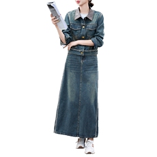 潮牌复古时尚牛仔套装女2024春秋新款洋气炸街短外套阔腿裤两件套，女装套装/套裙，江南女神