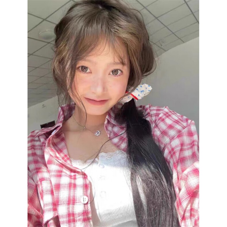 TC736-P45新款复古文艺风红色格纹衬衫女美式慵懒风宽松百搭潮,男装衬衫,星座617A-2