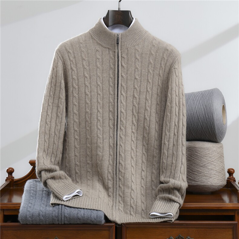 2025百搭时尚简约半高拉链开衫羊绒衫，男装羊绒套衫，忠诺羊绒