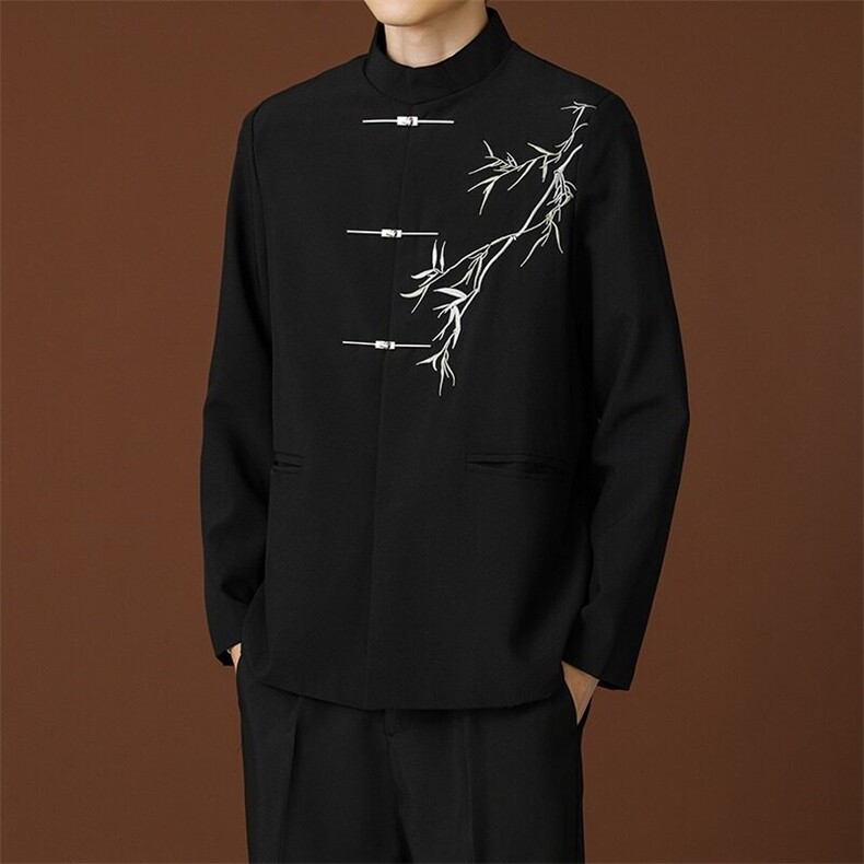 新中式男装风竹子刺绣正肩西装外套男款秋冬季中山装民唐装，男装西服，星座813-2