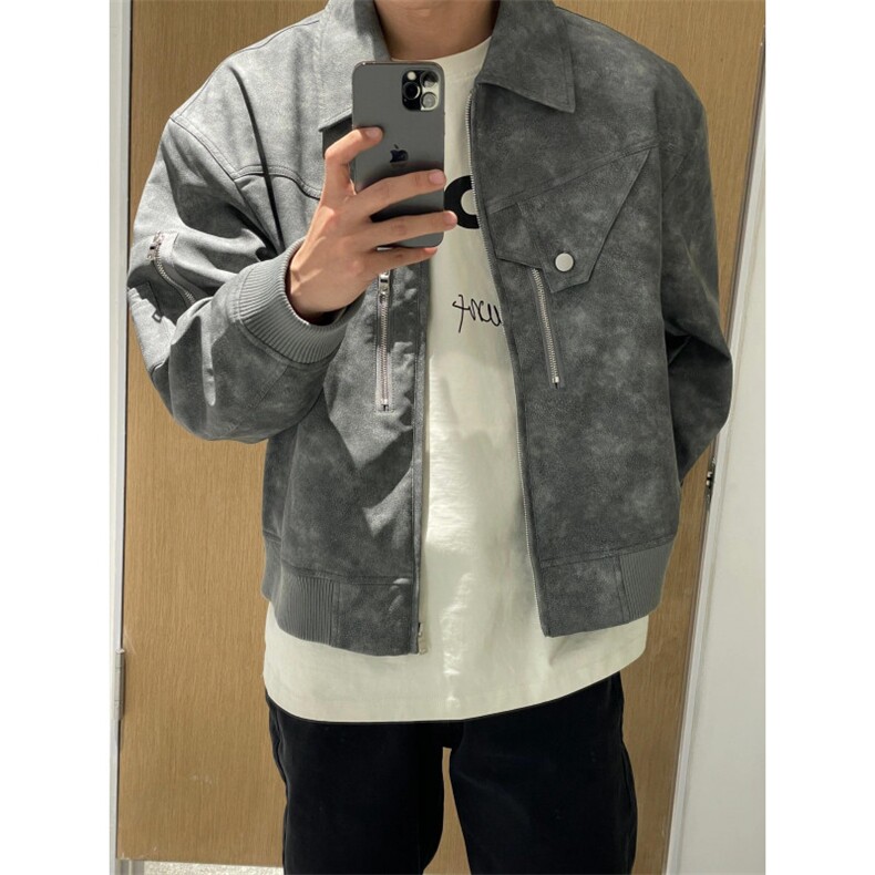 【有货】短款机车皮衣外套男春秋高级感美式pu皮夹克2579CC-特P76,男装夹克,星座1007（原301D）
