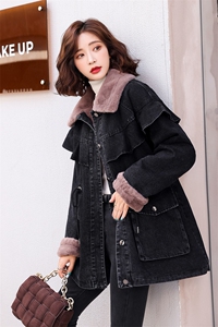 派克服女2021年冬季中长款棉衣加厚毛绒内胆腰部抽绳宽松舒适外套图片