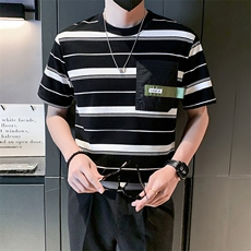 2025新款夏季短袖T恤男潮牌条纹圆领半袖体恤A313-1-23030-P48，男装T恤，电商A313-1