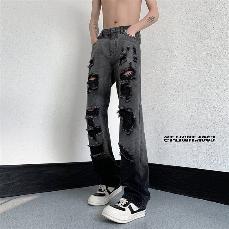 美式高街小众夏季破洞牛仔裤货号K729P60，男装牛仔裤，电商A063