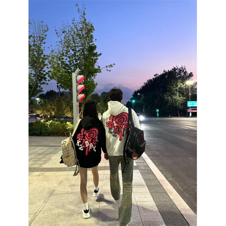 5603-P48潮牌爱心拼图毛巾绣宽松情侣连帽卫衣,女装卫衣/绒衫,星座617A-2