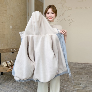 浅蓝色短款连帽棉服女韩系新款派克服保暖棉衣外套6110P215K328图片