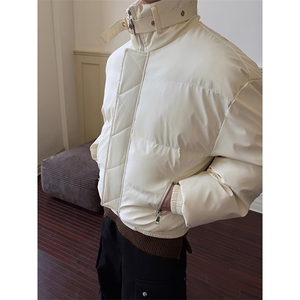 美式cleanfit羽绒棉服男款秋冬立领设计感绑带加厚外套面包服夹克图片