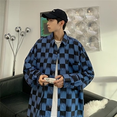 韩版棋盘格子衬衫男长袖春装痞帅潮衬衣外套休闲宽松新款C2206，男装衬衫，星座1116A-1（原606A）