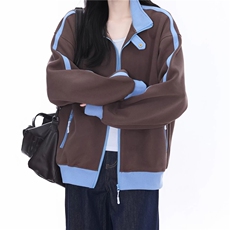 WY841-P65-450克美式慵懒chic新款复古撞色运动休闲立领卫衣外套，女装短外套，星座1811B