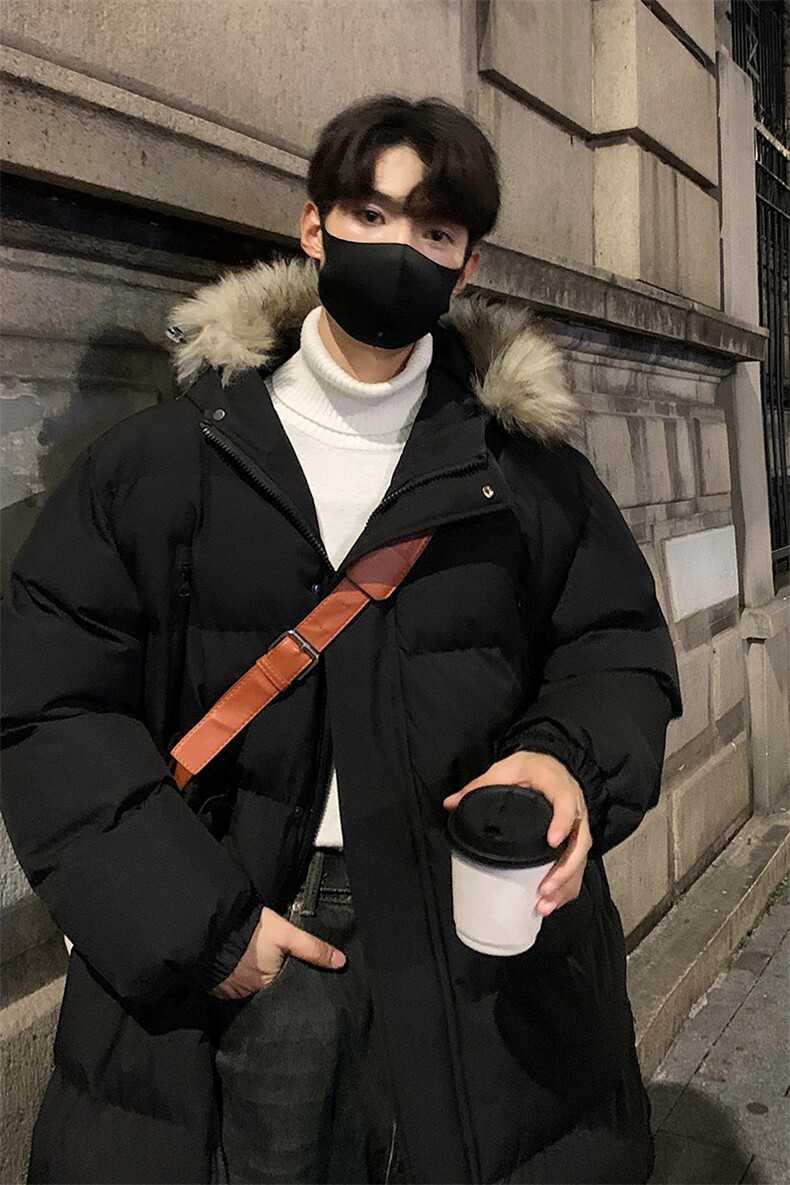 抖音得物港风长款棉服男女款长款毛领连帽棉服加厚保暖D017-P125,男装棉衣,星座717
