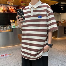 条纹文艺日常日系潮新款标准夏季男五分袖青春流行POLO衫T399/P35，男装T恤，星座506