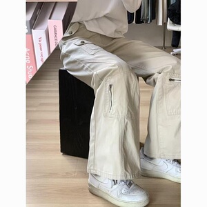 美式多口袋微喇工装牛仔裤2025春夏高腰显瘦直筒喇叭裤 K369图片