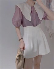 拼色衬衫，女装衬衫，驿谷