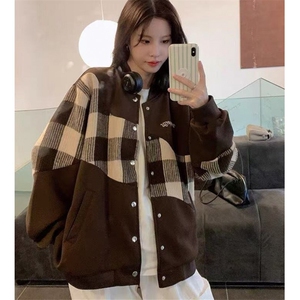 美式拼接刺绣棒球服春秋季新款百搭学生韩版宽松外套女 J897图片