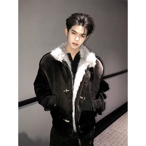 飞机扣哈灵顿座山雕棉服男款冬季美式复古cleanfit短款外套高级感图片