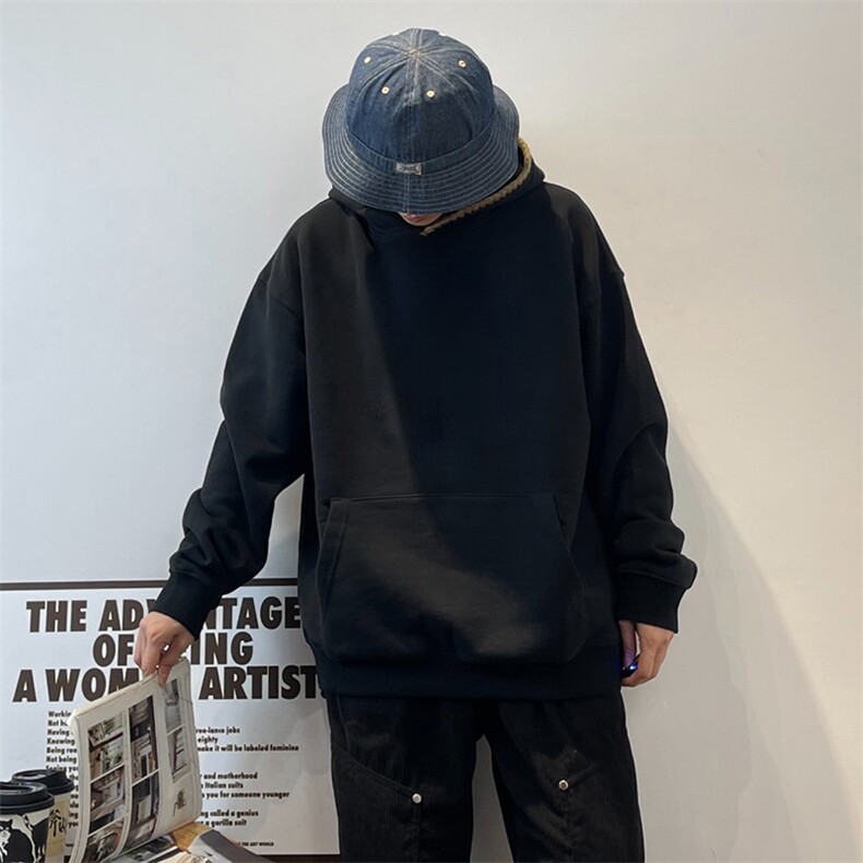 抖音得物高品质二开25秋冬美式重磅宽松纯色连帽贝壳刺绣卫衣W63，男装卫衣，电商A486-1