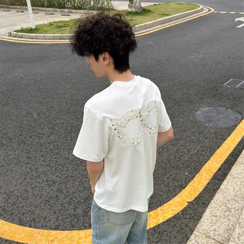 万针全刺绣工艺抖音得物高品质260克重磅纯棉双纱美式高街短袖T恤,男装T恤,电商A486
