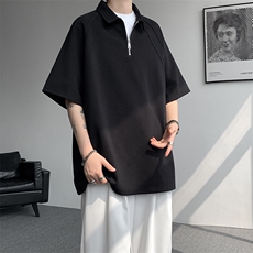 8XL-M半拉链t恤短袖POLO衫男款夏季美式翻领宽松大码半袖DT008P45，男装T恤，电商B312
