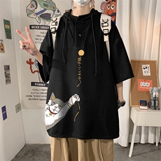 LD54013-P45连帽短袖t恤男大码胖子带帽五分袖中袖，男装T恤，电商A040