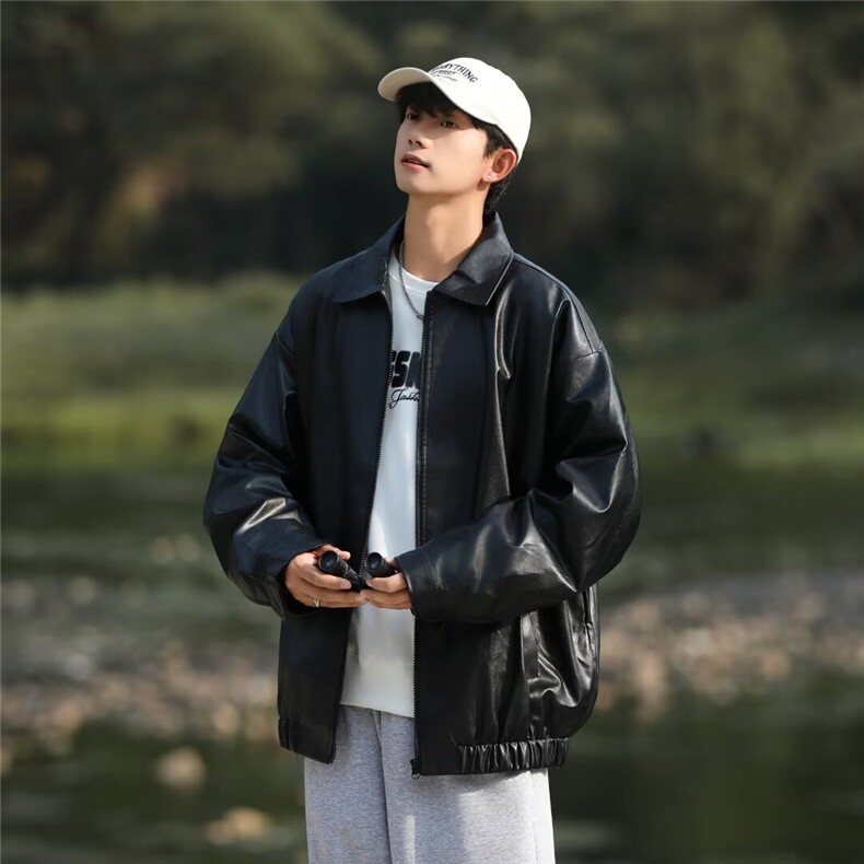 美式PU皮立领棒球服痞帅穿搭春秋季2024设计感机车夹克C434-P68,男装夹克,星座1109-3