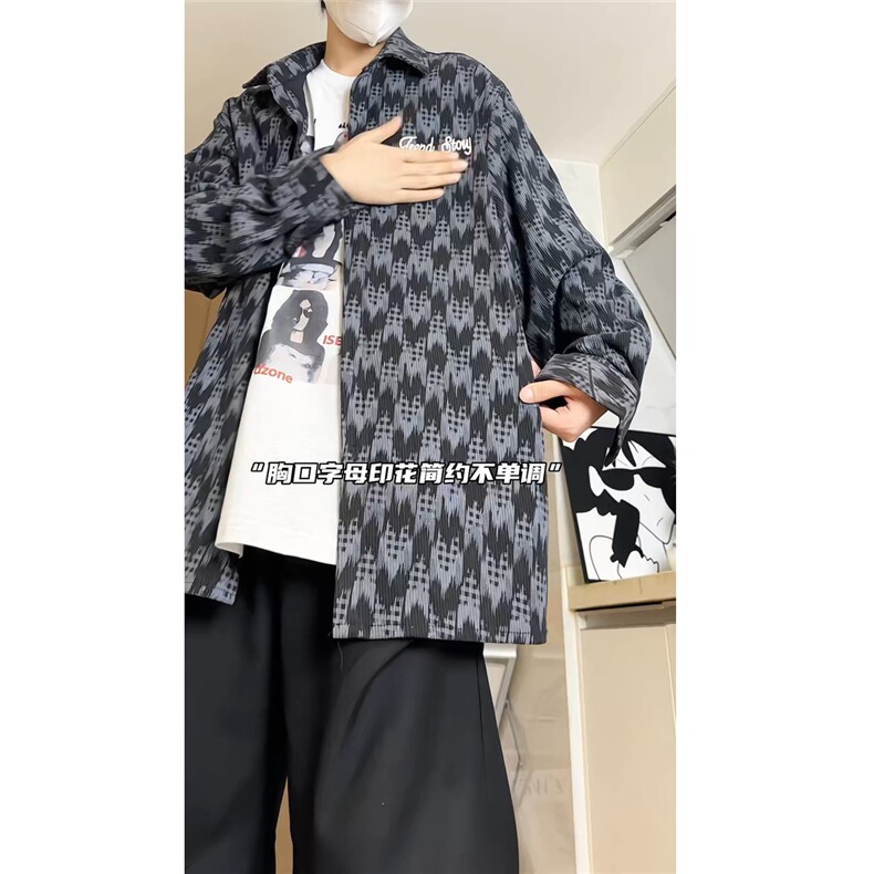 秋款时尚灯芯绒印花肌理感男士长袖衬衫情侣休闲衬衣CS613-特P40,男装衬衫,电商A006