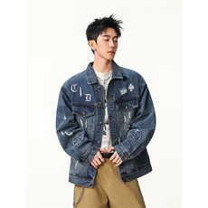 水洗牛仔外套男款春季美式痞帅上衣服宽松休闲工装夹克JK1319-P98，男装工装外套，星座1103-3