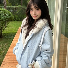 1506A/G36230/P99韩系可爱甜美蓝色毛领连帽棉服女冬季，男装棉衣，星座1506A