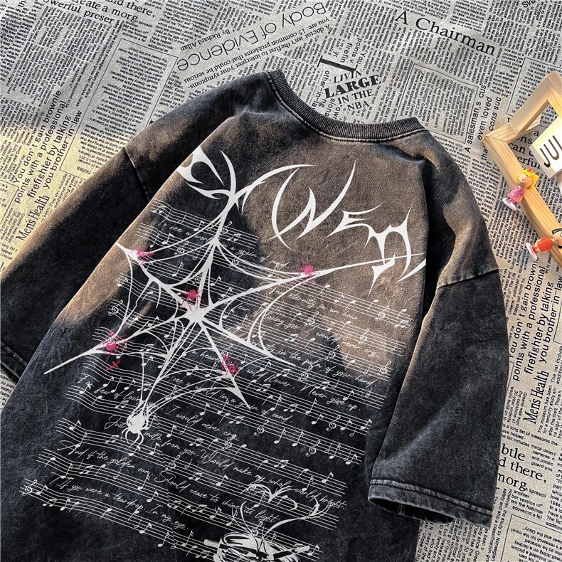 水洗做旧美式街头潮牌琴谱个性印花短袖t恤中性XZ301B-JB4504-P35,男装T恤,星座301B