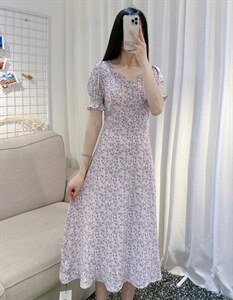 DINO BIENS【现货】韩版方领碎花连衣裙长裙图片