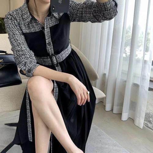 【东方名裳】连衣裙小香风拼接设计，女装连衣裙，东方名裳