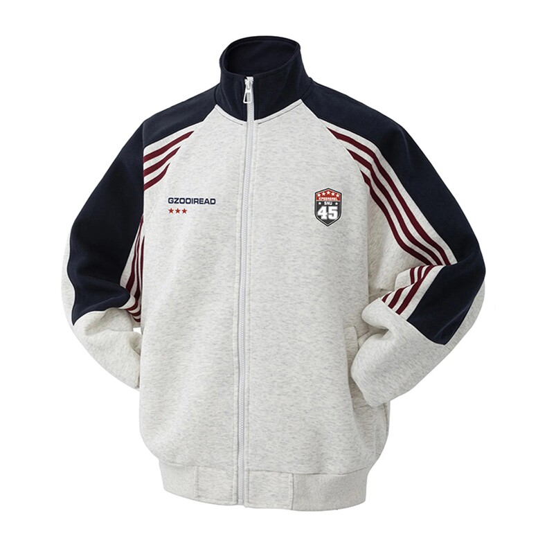 抖音得物秋美式高街重磅结构织带拼接撞色立领卫衣外套ACM4101，女装短外套，电商A443