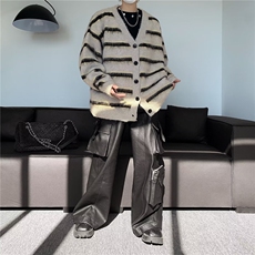 针织开衫男韩版潮流条纹拼色高街帅气2024冬季ins毛衣MZ309-P57，男装针织衫/毛衣，星座412-3