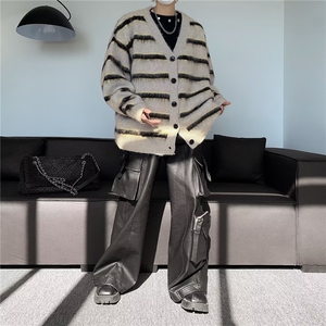 针织开衫男韩版潮流条纹拼色高街帅气2024冬季ins毛衣MZ309-P57图片